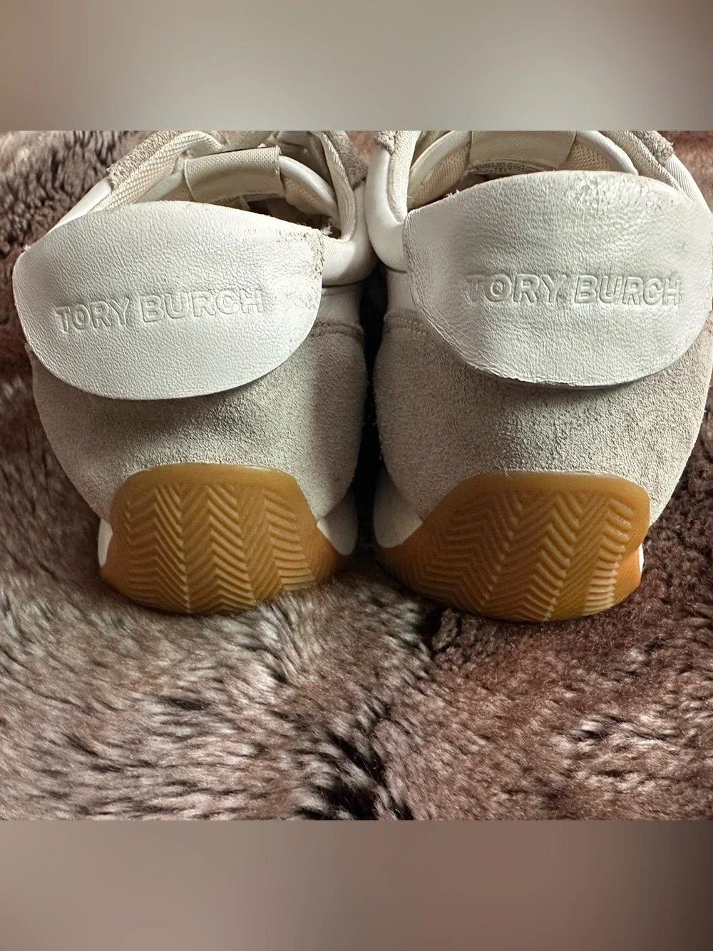 Tory Burch Hank White and Beige Suede Retro Runner Sneaker